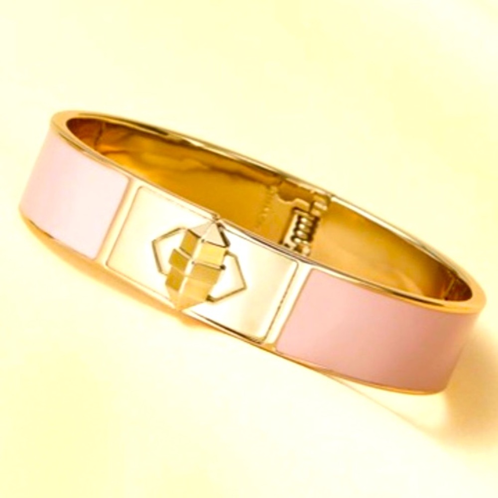 Stella & Dot | Blush Pink Rebel Stud Closure Hinged Bangle Bracelet - Picture 2 of 7